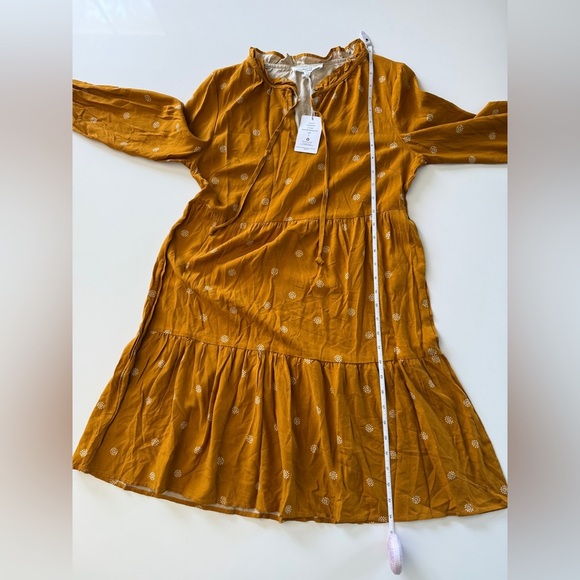 Lucky Brand-Mustard Medallion- Long Sleeve-Ruffle Neck-Fall-Dress-NWT-Size S - Picture 5 of 11